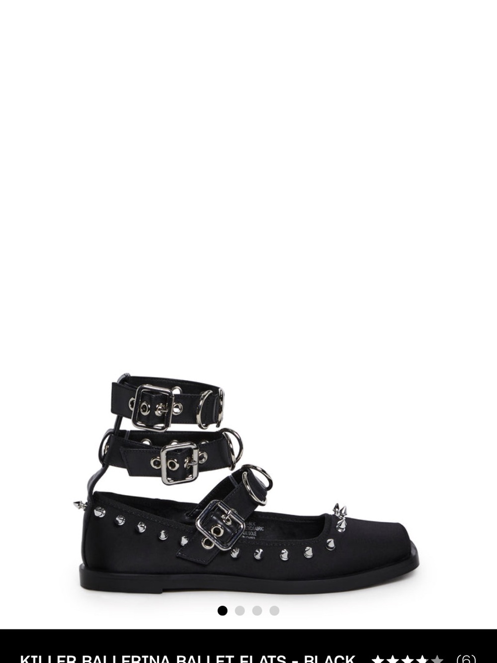 Dolls Kill Black Studded Killer Ballerina Flats with Buckle Straps